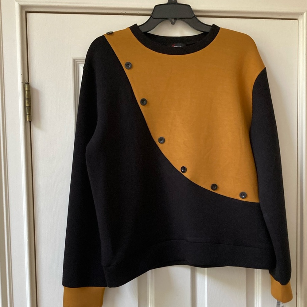 Black and Brown Crewneck Sweater with Asymmetrical Design